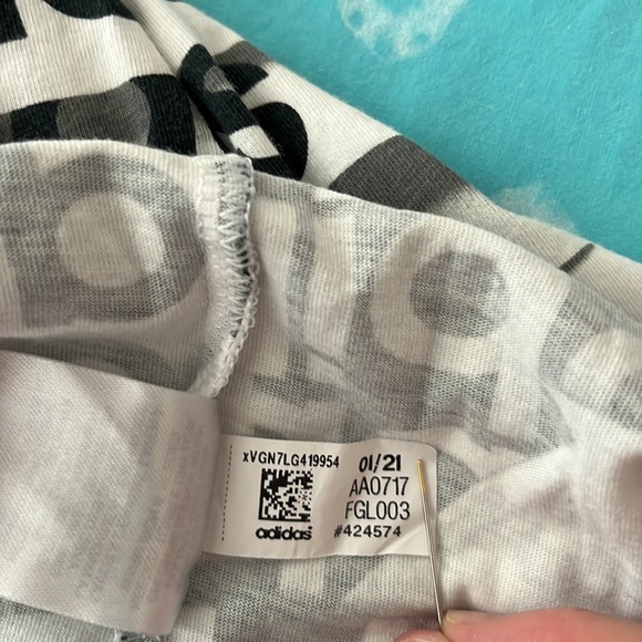 adidas Logo ALL OVER Black and White Print Tee Shirt - Picture 5 of 13